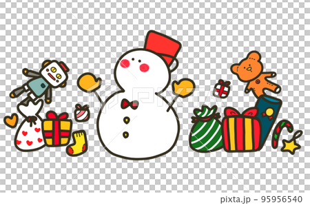Illustration of a snowman surrounded by presents 1 Illustration of a snowman surrounded by presents 1 95956540