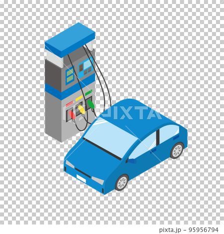 車とガソリンスタンドの給油機 95956794