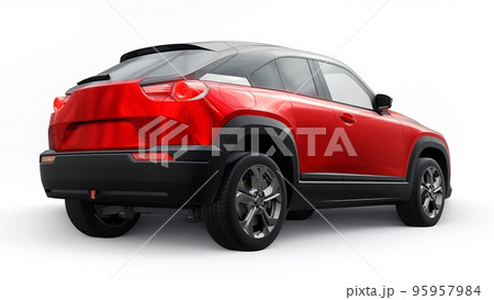 Electric innovative SUV in metallic red on a white background. 3d rendering. Electric innovative SUV in metallic red on a white background. 3d rendering. 95957984