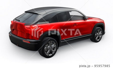 Electric innovative SUV in metallic red on a white background. 3d rendering. Electric innovative SUV in metallic red on a white background. 3d rendering. 95957985