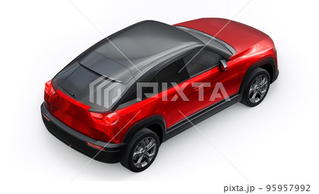 Electric innovative SUV in metallic red on a white background. 3d rendering. Electric innovative SUV in metallic red on a white background. 3d rendering. 95957992