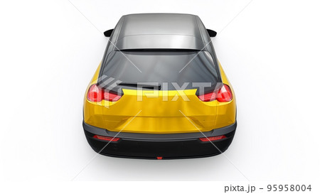 Electric innovative SUV in metallic yellow on a white background. 3d rendering. Electric innovative SUV in metallic yellow on a white background. 3d rendering. 95958004