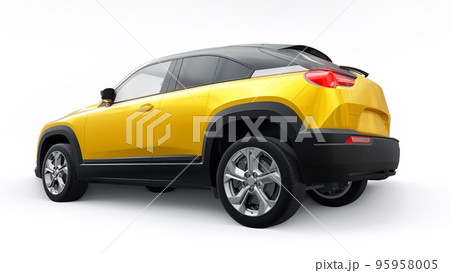 Electric innovative SUV in metallic yellow on a white background. 3d rendering. 95958005