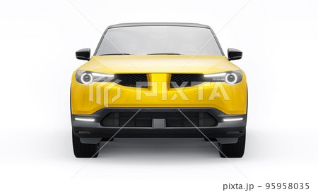 Electric innovative SUV in metallic yellow on a white background. 3d rendering. Electric innovative SUV in metallic yellow on a white background. 3d rendering. 95958035