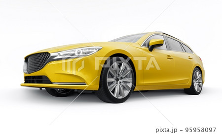 family mid-size city car station wagon on a white background. 3d rendering. family mid-size city car station wagon on a white background. 3d rendering. 95958097