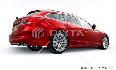 Red family mid-size city car station wagon on a white background. 3d rendering. 95958177