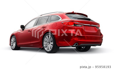 Red family mid-size city car station wagon on a white background. 3d rendering. Red family mid-size city car station wagon on a white background. 3d rendering. 95958193