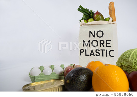 Reusable fabric shopping bag with text no more plastic, place for text 95959666