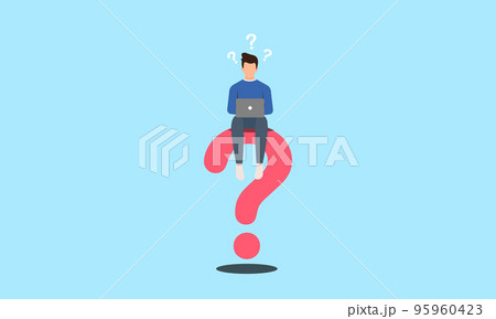 Man sitting on question mark The concept of work must always have problems to be solved. 95960423