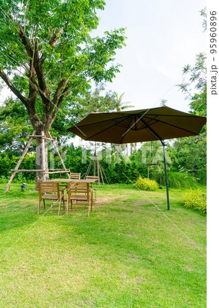 wood table and chair in garden wood table and chair in garden 95960896