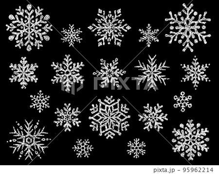 スタンプ風の白い雪の結晶のイラストセット 95962214