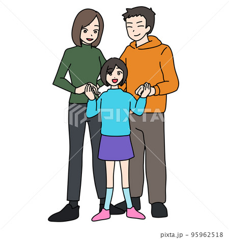手を繋いで笑う両親と娘 95962518