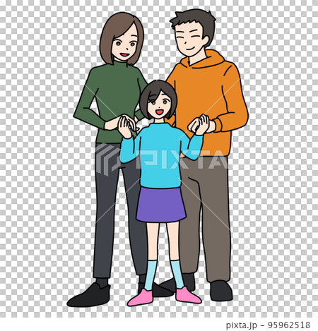 手を繋いで笑う両親と娘 95962518