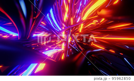 Flying through a tangle of colorful cables. 3D rendering illustration. Flying through a tangle of colorful cables. 3D rendering illustration. 95962850