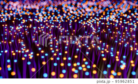 Multicolored LEDs moving in waves. 3D rendering illustration Multicolored LEDs moving in waves. 3D rendering illustration 95962851