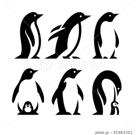 Set of penguins logos in different positions. Vector illustration. 95963301