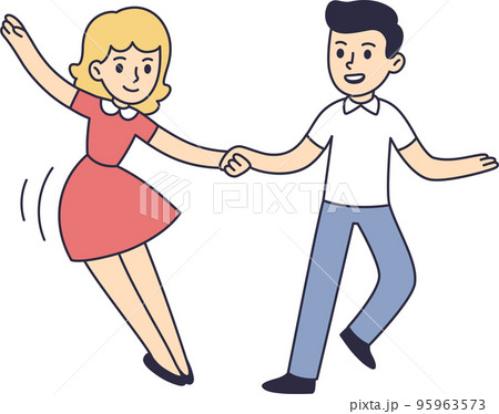 Cute cartoon couple dancing Lindy hop 95963573