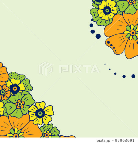 Colored simple flower bouquet on background. Frame with decoration. Colored simple flower bouquet on background. Frame with decoration. 95963691