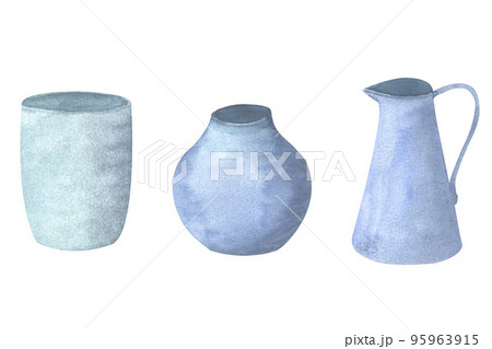 Set of watercolor painted minimalistic ceramic vases 95963915