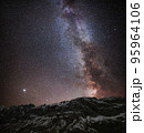 Milky Way and Starry Sky in the Mountains. Milky way galaxy. Long exposure photograph.With grain. 95964106