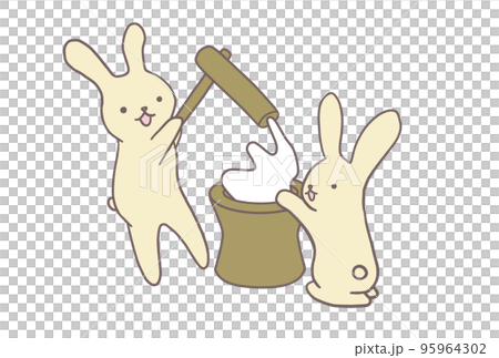 Rabbit making mochi Rabbit making mochi 95964302
