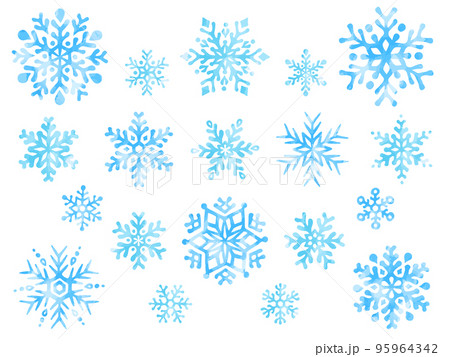 水彩風の水色の雪の結晶のイラストセット 95964342