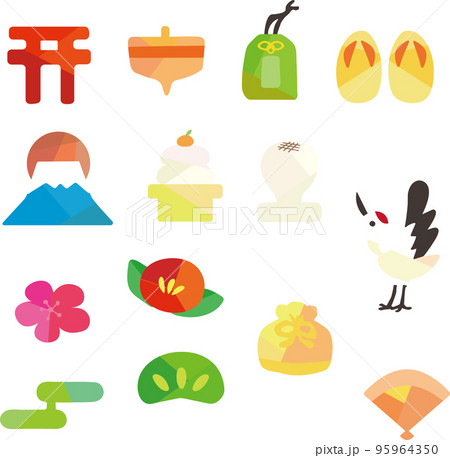 正月セット。年賀状の挿し絵など 95964350