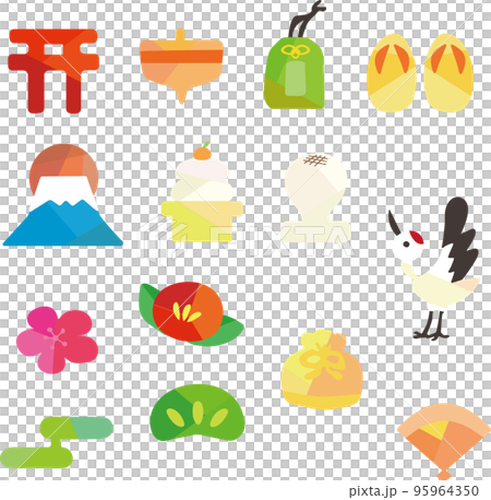 正月セット。年賀状の挿し絵など 95964350