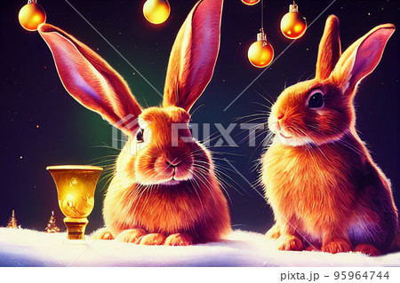Cute bunnies isolated on white. Easter symbol Chinese new year 95964744