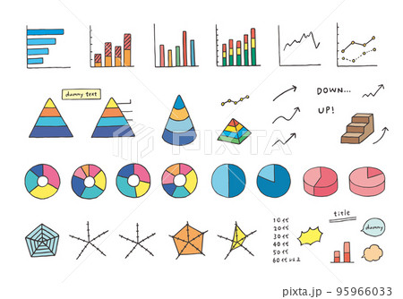 いろんなグラフの手描きアイコンセット(カラー) いろんなグラフの手描きアイコンセット(カラー) 95966033