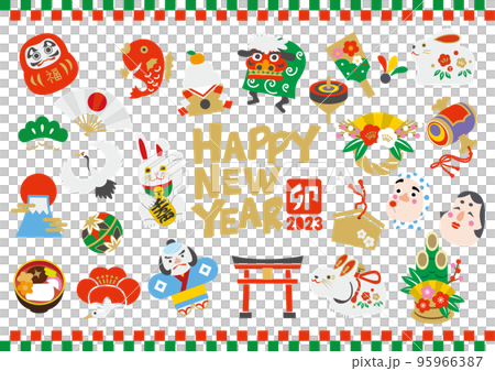 New year's lucky charm icon set 95966387