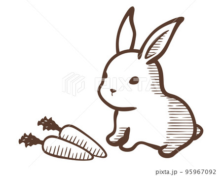 レトロな手描き風のうさぎのイラストのイラスト素材 [95967092] - PIXTA