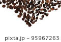 coffee beans falling down isolated on white background.  95967263