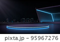 Showroom futuristic style for product show with night city background. 95967276