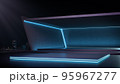 Showroom futuristic style for product show with night city background. 95967277