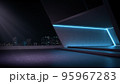 Showroom futuristic style for product show with night city background. 95967283
