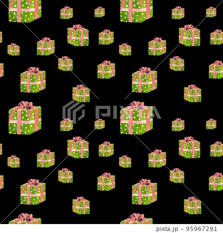 Green gift box pink watercolor black pattern 95967291