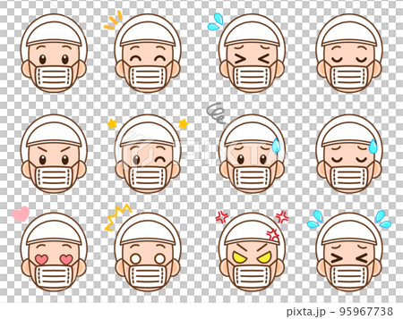 戴著衛生帽的食品加工人員的情緒和悲傷面對圖標圖 2 95967738