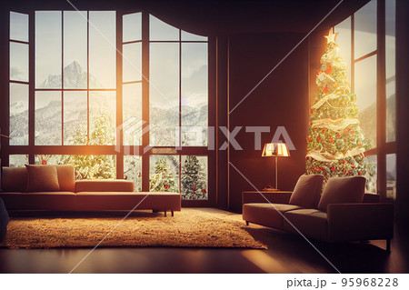 Living room home interior with christmas tree 95968228