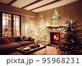 Living room home interior with christmas tree and fireplace 95968231