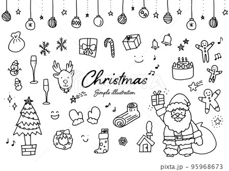 ペンを使った手描きのかわいいクリスマスのイラスト素材 ペンを使った手描きのかわいいクリスマスのイラスト素材 95968673