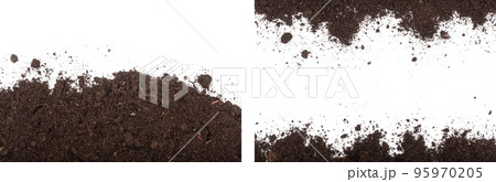Pile heap of soil isolated on white background with copy space for your text. Top view Pile heap of soil isolated on white background with copy space for your text. Top view 95970205