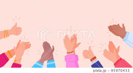 Hands ovation. Applaud hand people acclaim congratulate human respect success triumph concept, crowd good clapping in palms cheer audience person claps, swanky vector illustration 95970433