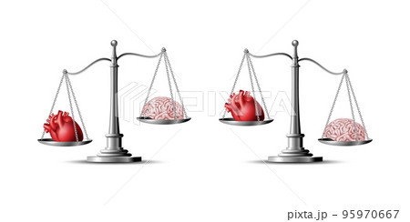 Heart and brain on scales conceptual balance 95970667