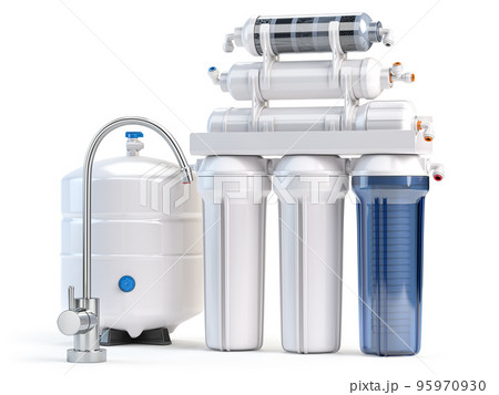 Reverse osmosis water purification system isolaterd on white. Water cleaning system. 95970930