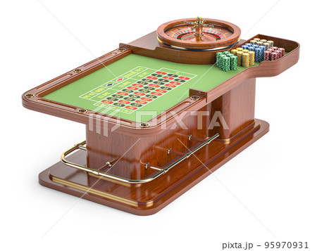 Casino roulette table with chips isolated on white. 95970931