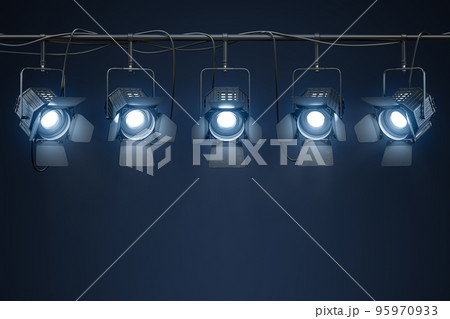 Spotlights with bright blue light shining stage or space for text. 95970933