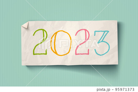 Vector vintage white paper on vintage cardboard background with text 2023. Vector vintage white paper on vintage cardboard background with text 2023. 95971373