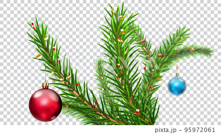 Christmas illustration with pine branches and balls Christmas illustration with pine branches and balls 95972061