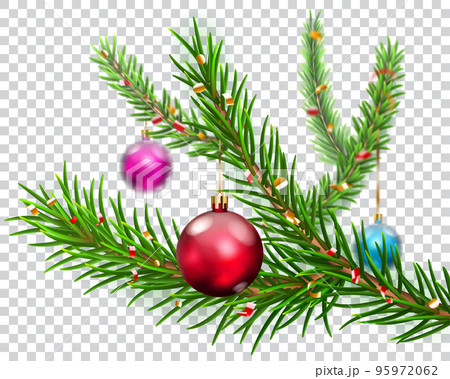 Christmas illustration with pine branches and balls Christmas illustration with pine branches and balls 95972062